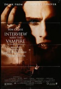 3d0572 INTERVIEW WITH THE VAMPIRE 1sh 1994 close up of fanged Tom Cruise, Brad Pitt, Anne Rice!