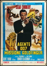 3d0399 GOLDFINGER Italian 1p R1970s art of Sean Connery as James Bond + sexy golden Shirley Eaton!