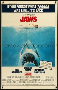 3d0578 JAWS 1sh R1979 Spielberg, Kastel shark art, if you forgot what TERROR was like, it's back!