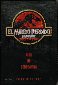 3d1381 JURASSIC PARK 2 int'l Spanish language teaser 1sh 1997 Spielberg, classic logo with T-Rex!