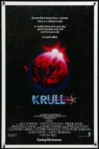 3d1385 KRULL advance 1sh 1983 Ken Marshall & Lysette Anthony, sci-fi fantasy art of red planet & suns