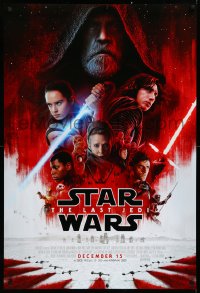 3d1387 LAST JEDI advance DS 1sh 2017 Star Wars, incredible sci-fi image of Hamill, Driver & Ridley!