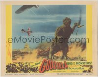 3d0957 GODZILLA LC #3 1956 great image of Gojira crushing airplanes in sky, rubbery monster classic!