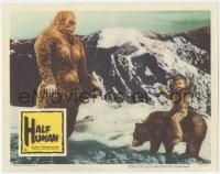 3d0960 HALF HUMAN LC #6 1957 enormous monster watches its child riding a bear like a horse!