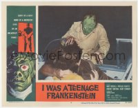 3d0777 I WAS A TEENAGE FRANKENSTEIN LC #2 1957 close up of monster attacking couple necking in car!