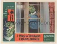 3d0775 I WAS A TEENAGE FRANKENSTEIN LC #5 1957 great close up of wacky monster looking in window!