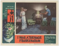 3d0774 I WAS A TEENAGE FRANKENSTEIN LC #8 1957 screaming blonde girl in nightie with the monster!