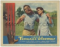 3d0963 I WAS A TEENAGE WEREWOLF LC 1957 AIP classic, close up of Michael Landon in fist fight!