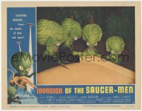 3d0808 INVASION OF THE SAUCER MEN LC #2 1957 c/u of 4 wacky cabbage head aliens making plans by car!