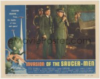 3d0812 INVASION OF THE SAUCER MEN LC #4 1957 soldiers with giant walkie talkie, wonderful border art