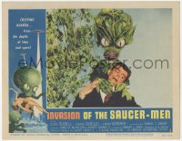 3d0806 INVASION OF THE SAUCER MEN LC #5 1957 fantastic close up of cabbage head alien choking guy!