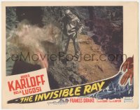 3d0971 INVISIBLE RAY LC #3 R1948 great image of Boris Karloff wearing protective suit by geyser!