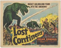 3d0936 LOST CONTINENT TC 1951 rocket 180,000 years into the unknown, cool dinosaur artwork!