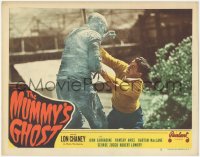 3d0988 MUMMY'S GHOST LC #5 R1948 c/u of bandaged monster Lon Chaney fighting with Robert Lowery!