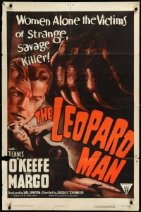 3d0588 LEOPARD MAN 1sh R1952 Jacques Tourneur, Val Lewton, cool cat claw horror artwork!