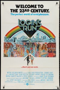 3d0590 LOGAN'S RUN 1sh 1976 art of Michael York & Jenny Agutter running away by Charles Moll!