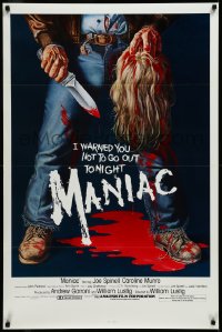 3d1407 MANIAC 1sh 1980 most classic gory Gaia horror artwork of killer holding blonde scalp!