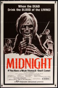 3d0601 MIDNIGHT 1sh 1982 John Ruso, when the dead zombies drink the blood of the living!