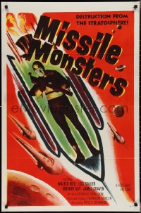 3d1415 MISSILE MONSTERS 1sh 1958 aliens bring destruction from the stratosphere, wacky sci-fi art!