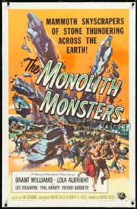 3d0166 MONOLITH MONSTERS linen 1sh 1957 classic Reynold Brown sci-fi art of living skyscrapers!