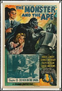 3d0167 MONSTER & THE APE linen chapter 8 1sh 1945 art of giant gorilla battling funky robot, rare!