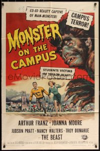 3d0605 MONSTER ON THE CAMPUS 1sh 1958 cool Reynold Brown art of test tube terror running amok!