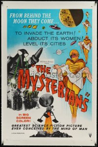 3d0171 MYSTERIANS linen 1sh 1959 they're abducting Earth's women & leveling its cities, RKO printing!