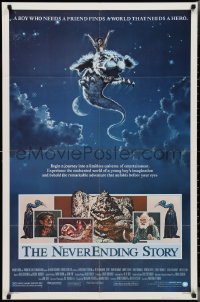 3d0610 NEVERENDING STORY 1sh 1984 Wolfgang Petersen, fantasy art of Falcor & cast by Ezra Tucker!