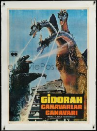 3d0262 GHIDRAH THE THREE HEADED MONSTER linen Turkish 1965 different image of him battling Godzilla!