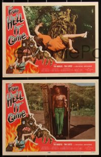 3d1163 FROM HELL IT CAME 4 LCs 1957 classic border art, great tree monster images, complete set!