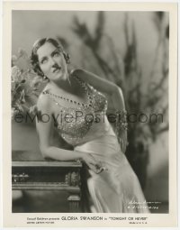 3f1668 TONIGHT OR NEVER 8x10.5 still 1931 posed portrait of Gloria Swanson modeling beaded dress!