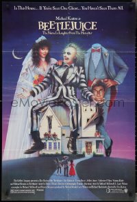 3f0901 BEETLEJUICE 1sh 1988 Tim Burton, Ramsey art of Michael Keaton, Baldwin & Geena Davis!