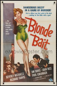 3f0913 BLONDE BAIT 1sh R1950s sexy smoking bad girl Beverly Michaels is a silken trap!