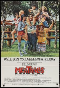 3f1055 MEATBALLS English 1sh 1979 Ivan Reitman, cool different artwork of Bill Murray & cast!