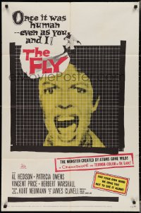 3f0979 FLY 1sh 1958 classic sci-fi, c/u of Patricia Owens screaming as seen through fly's eyes!