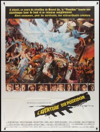 3f0391 POSEIDON ADVENTURE French 1p 1973 art of Gene Hackman & Stella Stevens escaping by Kunstler!