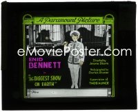 3f1268 BIGGEST SHOW ON EARTH glass slide 1918 smiling Enid Bennett by lions in circus cages!