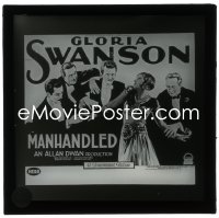 3f1276 MANHANDLED glass slide 1924 Gloria Swanson with artwork of her five suitors, ultra rare!