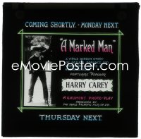 3f1277 MARKED MAN English glass slide 1917 Harry Carey Sr., wonderful feats of horsemanship, rare!