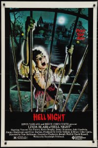 3f1003 HELL NIGHT 1sh 1981 artwork of Linda Blair trying to escape haunted house by Jarvis!