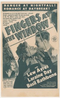 3f1230 FINGERS AT THE WINDOW herald 1942 Lew Ayres, Laraine Day, Basil Rathbone, ultra rare!