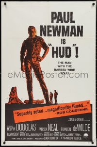 3f1011 HUD 1sh 1963 Mitchell Hooks art of Paul Newman as the man with the barbed wire soul!