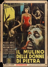 3f0359 MILL OF THE STONE WOMEN Italian 1p 1963 cool different horror art by Sandro Symeoni!