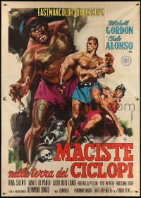 3f0526 ATLAS AGAINST THE CYCLOPS Italian 2p 1961 Gordon Mitchell as Maciste, DeSeta fantasy art!