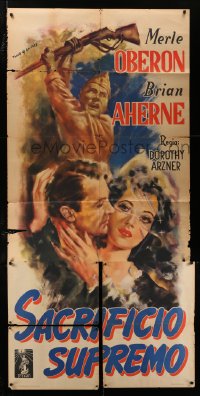 3f0351 FIRST COMES COURAGE Italian 3sh 1947 Merle Oberon, Brian Aherne, different Tarquini art!