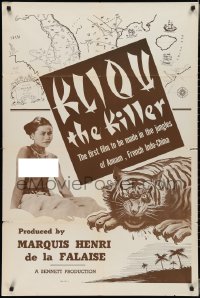 3f1029 KLIOU THE KILLER 1sh R1940s topless native woman & cool tiger, jungles of Annam, ultra rare!