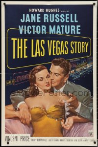 3f1031 LAS VEGAS STORY 1sh 1952 art of Mature & sexy Jane Russell in Sin City, Howard Hughes!