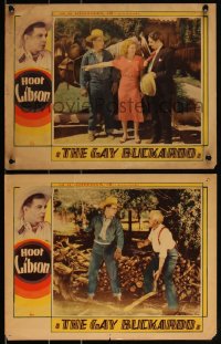 3f0872 GAY BUCKAROO 2 LCs 1932 Hoot Gibson w/Merna Kennedy talking to Roy D'Arcy + chopping wood!