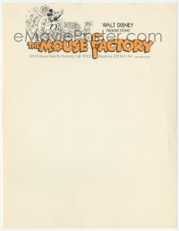 3f0477 MOUSE FACTORY letterhead 1972 Walt Disney, great cartoon image of Mickey Mouse!