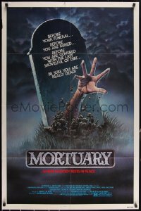 3f1063 MORTUARY 1sh 1983 Satanic cult, cool artwork of hand reaching up from grave!